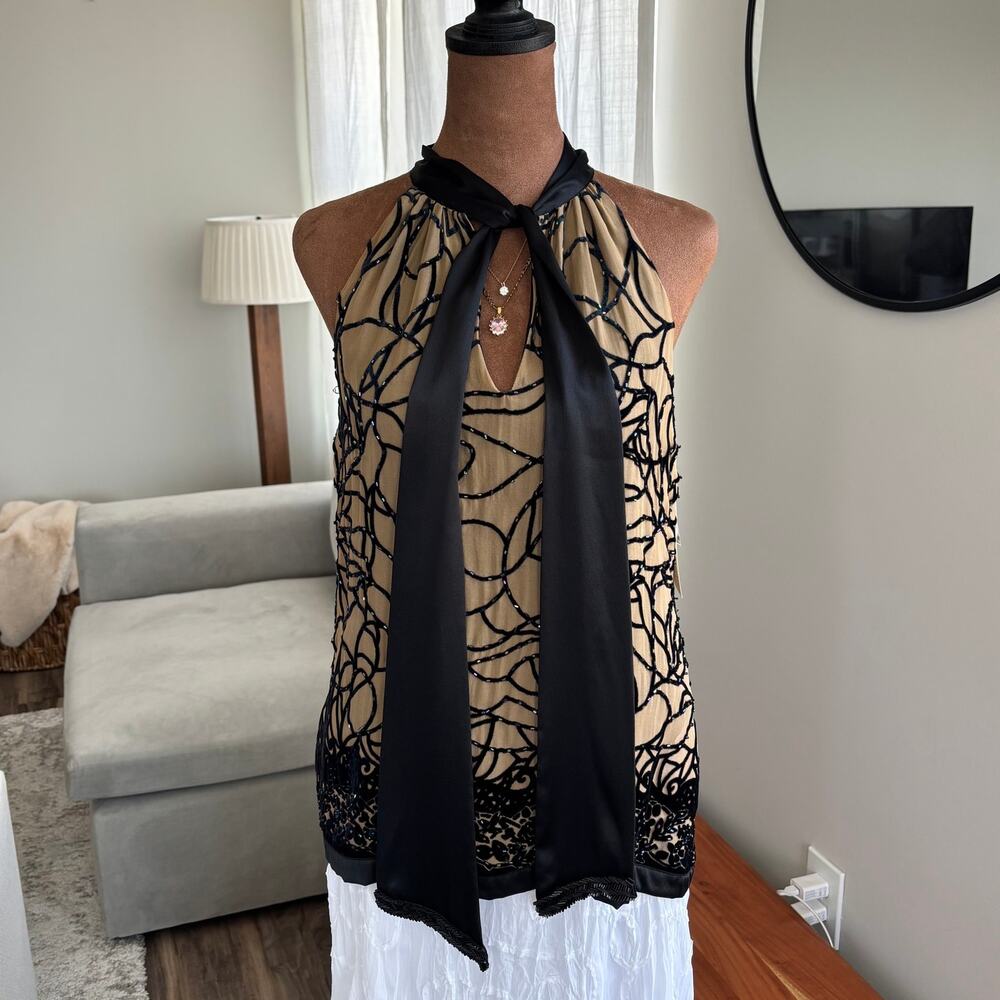 NWT Rare Archival Vintage Hale Bob Handmade Silk Velvet Beaded Halter Top Small